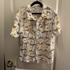 dip Boy’s  White and Yellow Mountain Scene Patterned Shirt